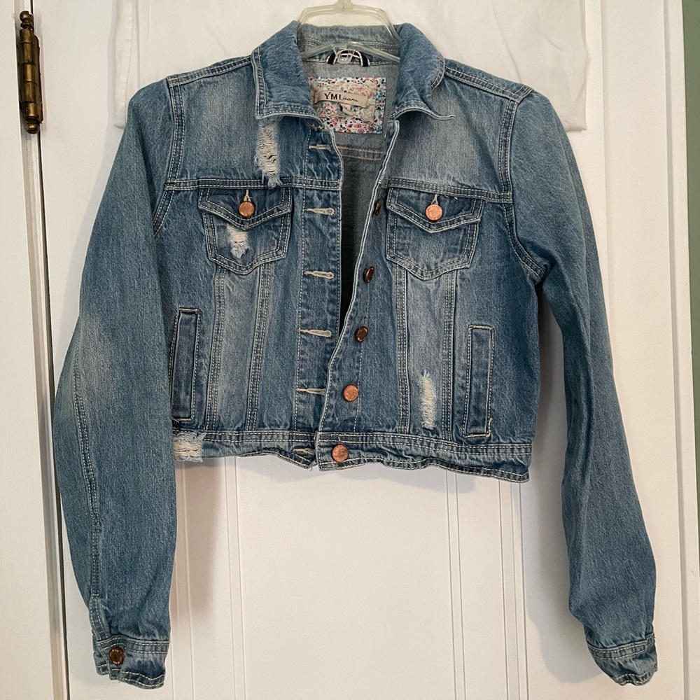 YMI - Distressed Cropped Denim Jacket Size M